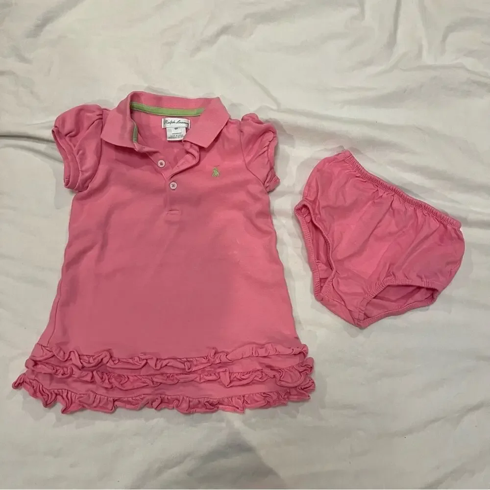 Ralph Lauren Girls Collard Ruffle Bottom Dress 18m Pink